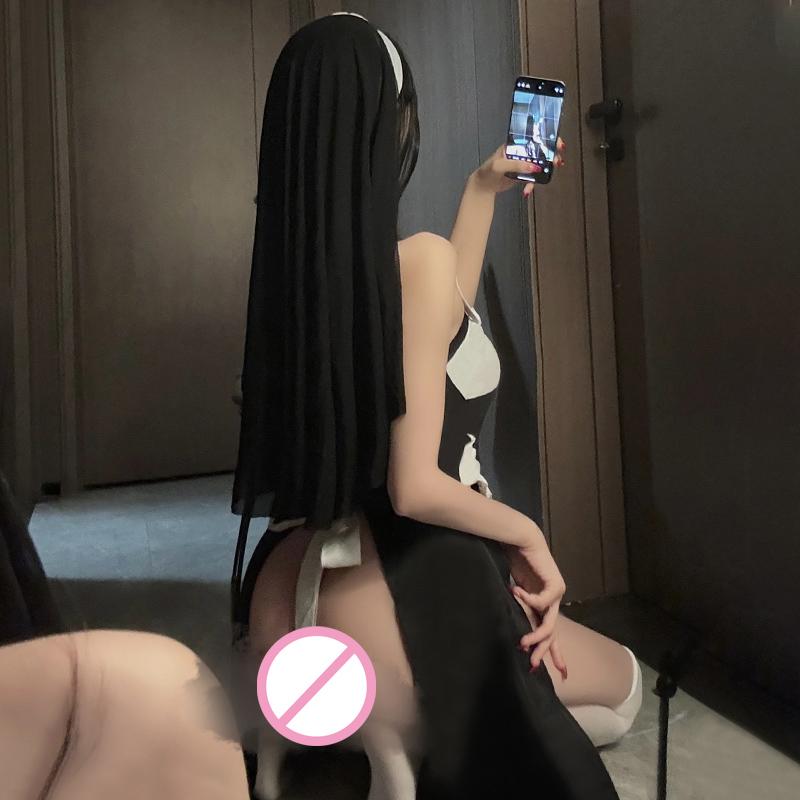 Women Sexy Lingerie Nun Uniform Crotchless Maid Dress Cosplay Porn Role Play Costume Adult Sex Clothing Sister Underwear Outfit