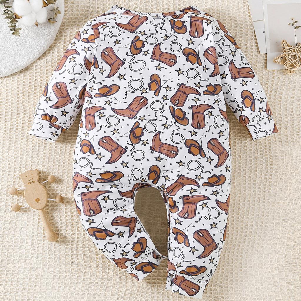 Infant Baby Cartoon Cowboy Boots All-over Print Long Sleeve Romper