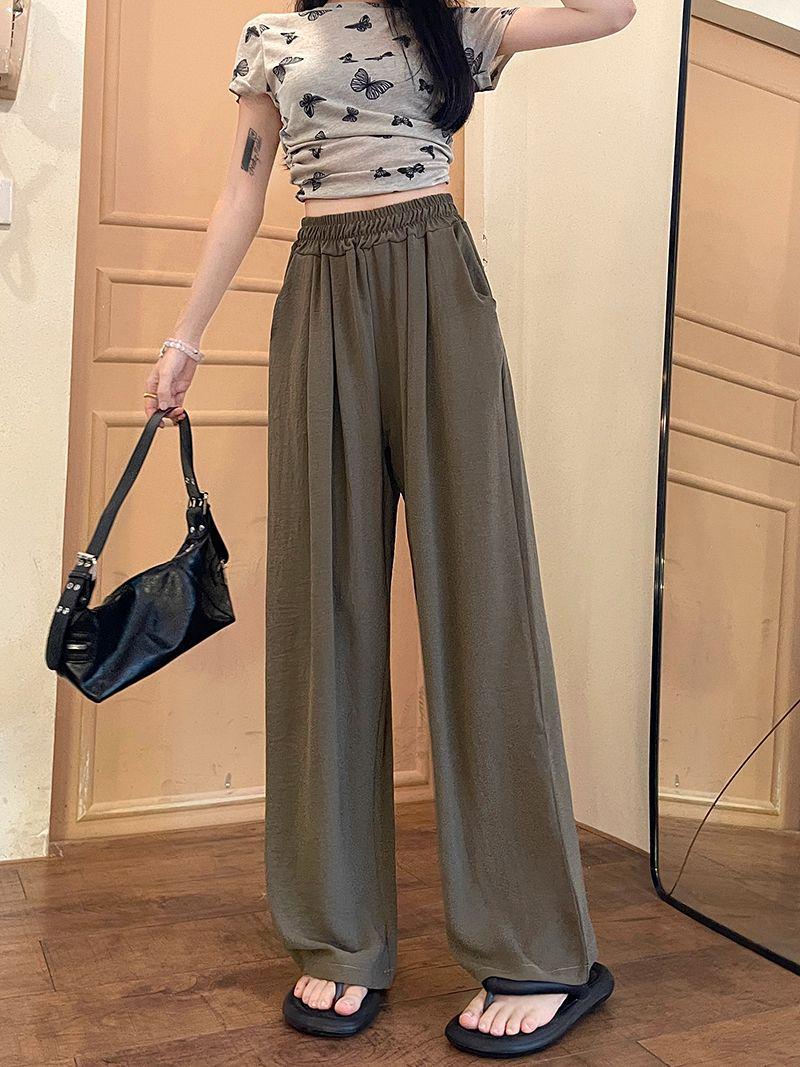

Women s White Ice Silk Wide-Leg Summer Pants - Lightweight, Loose, and Casual Fit M