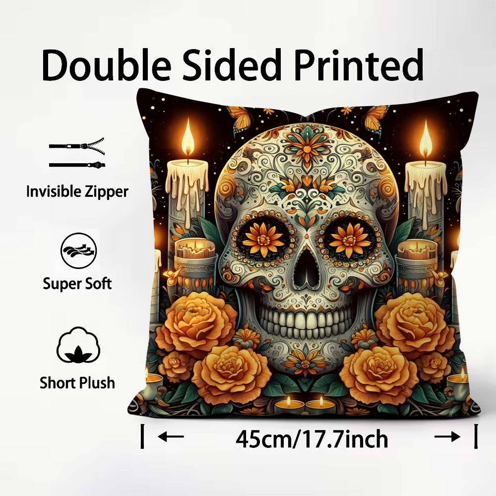 Anime Day of the Dead Cushion Cover Pattern Printed Pillowcase for Living Room Sofa Cushion Cover & Bedroom Decor