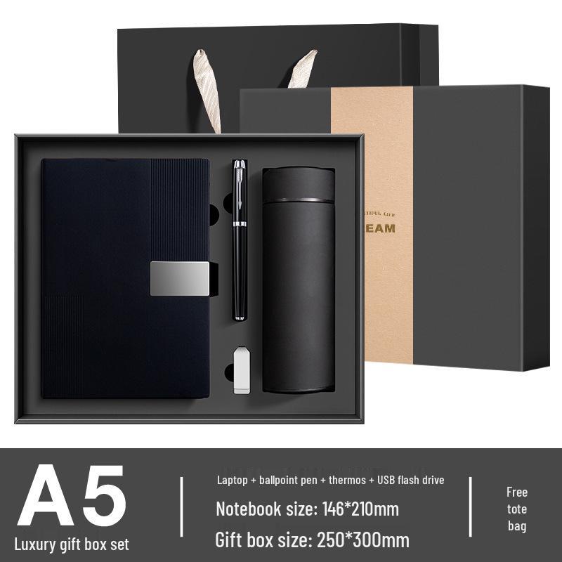 Custom Logo Soft Leather Notebook & Thermos Gift Set - Souvenir Diary Journal