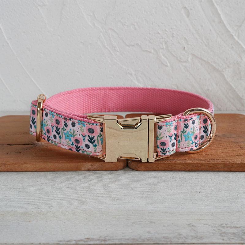 MUTTCO Pink Flower Dog Collar & Leash Set with Light Gold Buckle - UDC-205J XL