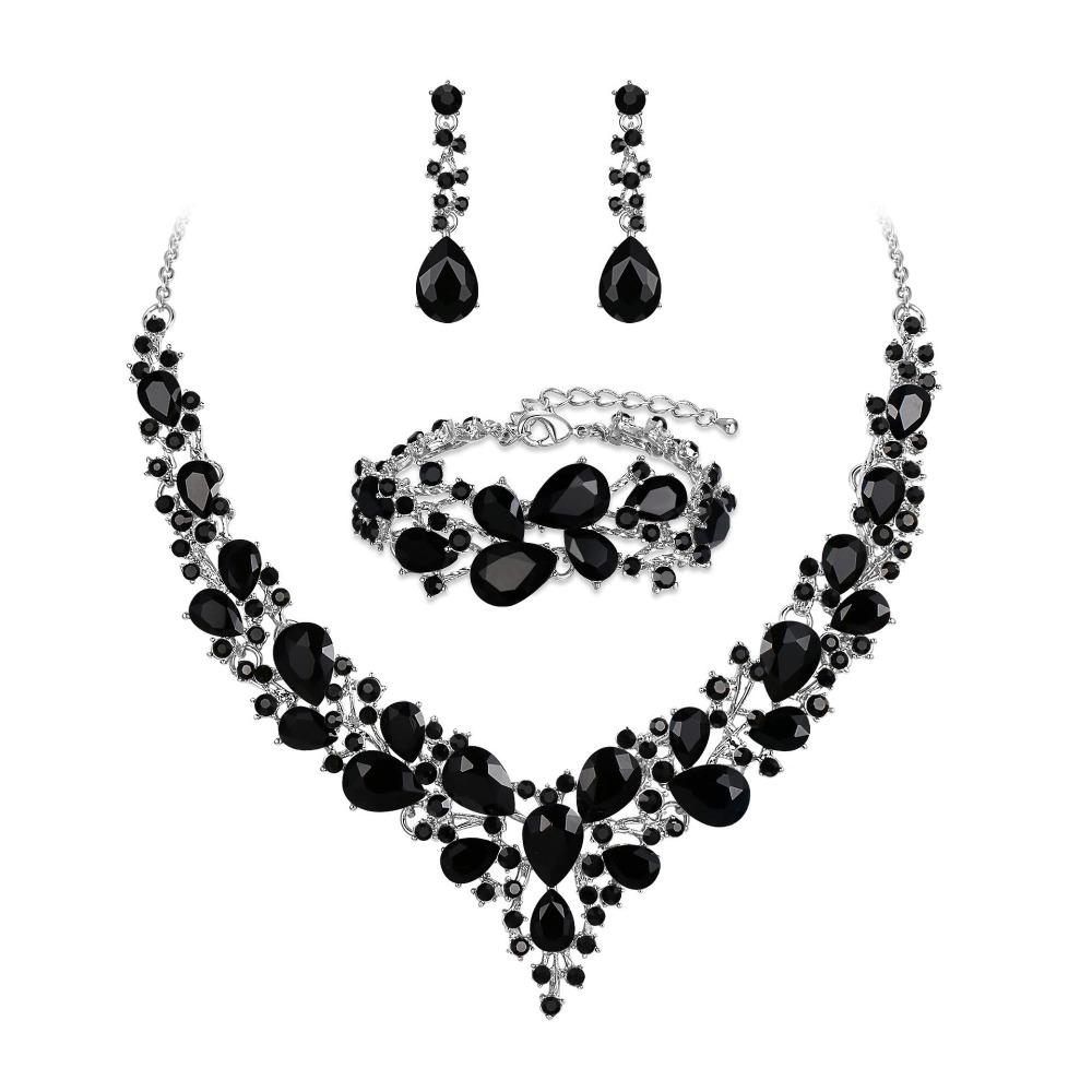 Popular Water Drop Women's Alloy Bridal Necklace Earrings Two-piece Set New Clavicle Short Necklace