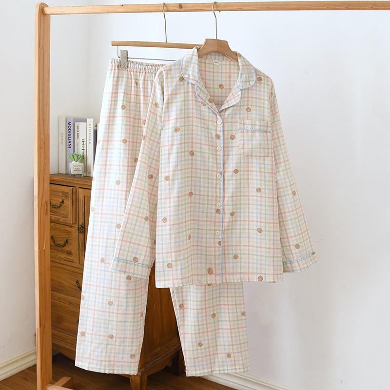 

2026 Новий жіночий піжамний комплект Весна/Літо 100% Бавовна Двошарова Марля Кардиган з Довгим Рукавом Милий Домашній Одяг Одяг для Сну XXL