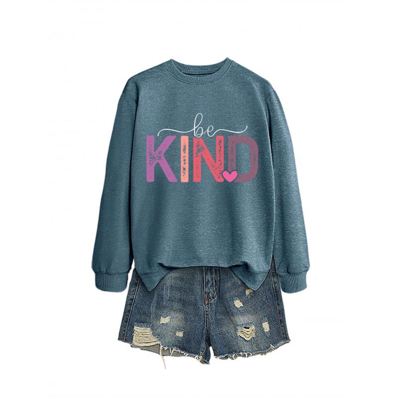 Womens Oversized Cotton Hoodie With Be Kind Cutout Letter Print Fall Winter Casual Sweatshirt