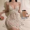 Women's Lace Sheer Mesh Deep V Sleep Dress Costume Set