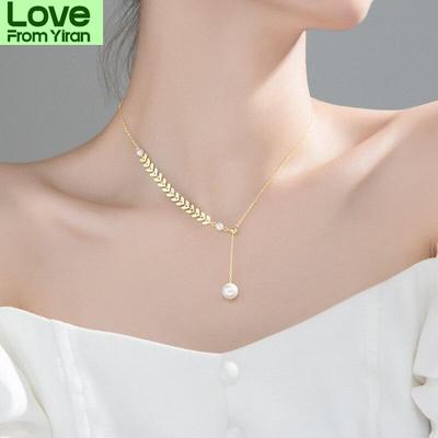 925 Sterling Silver Elegant Romantic Leaf Pearl Bead Pendant Chain Necklace For Women Clavicle Luxury Wedding Jewelry New