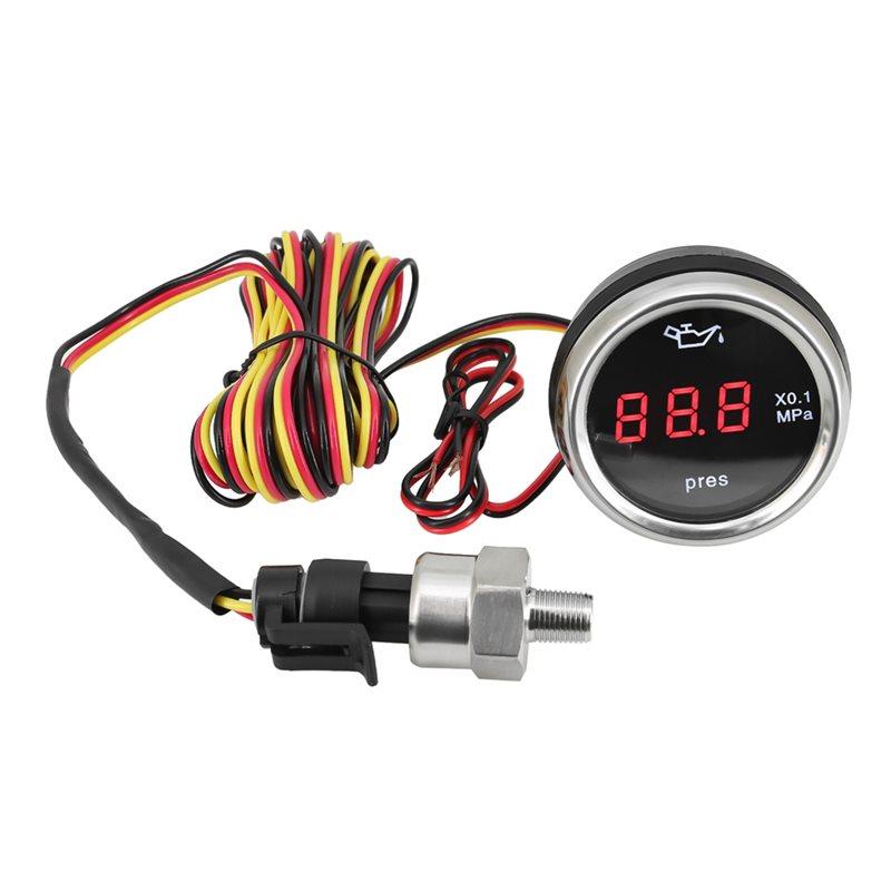 Oil Pressure Gauge 0-1.0Mpa 2 52Mm With Sensor 1/8NPT Red LED Digital Oil Press Meter Flashing For Car Yacht как