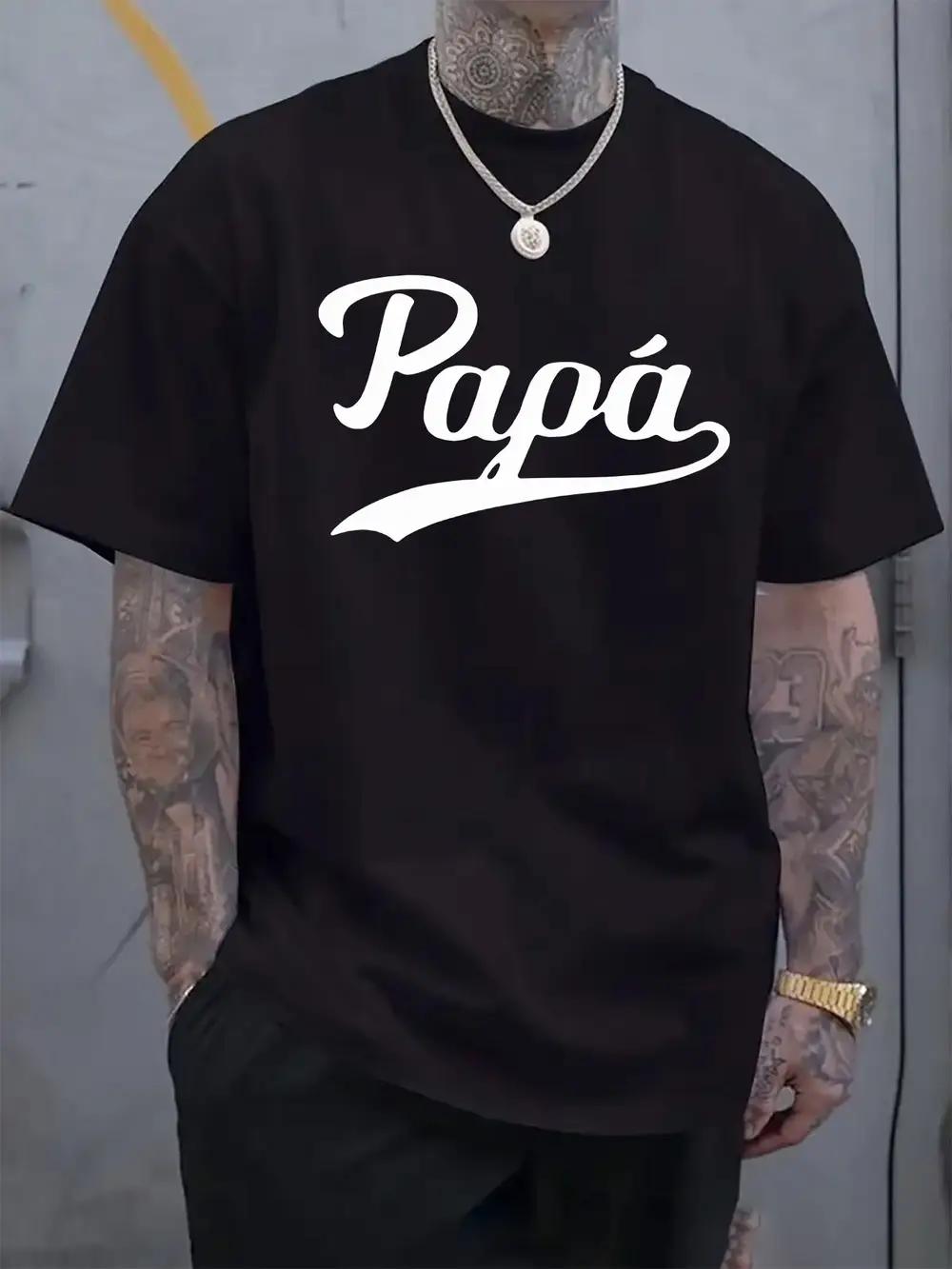 PAPA Print T-shirt - Casual Crew Neck L