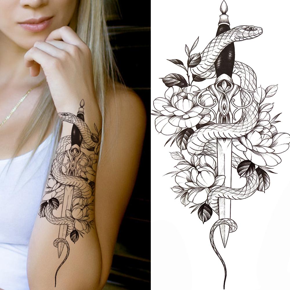 Geometry Owl Temporary Tattoo For Women Fake Wolf Tiger Deer Triangle Tatoo Sticker Black Moon Flower Body Art Tattoos Paper