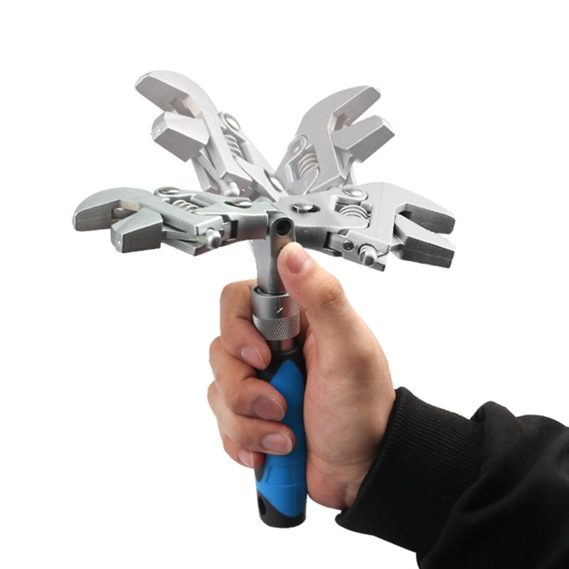 5 in 1 Adjustable Ratchet Wrench 10 Inch Torque Wrench with 180° Folding Spanner Tool for Industry Household Maintenance