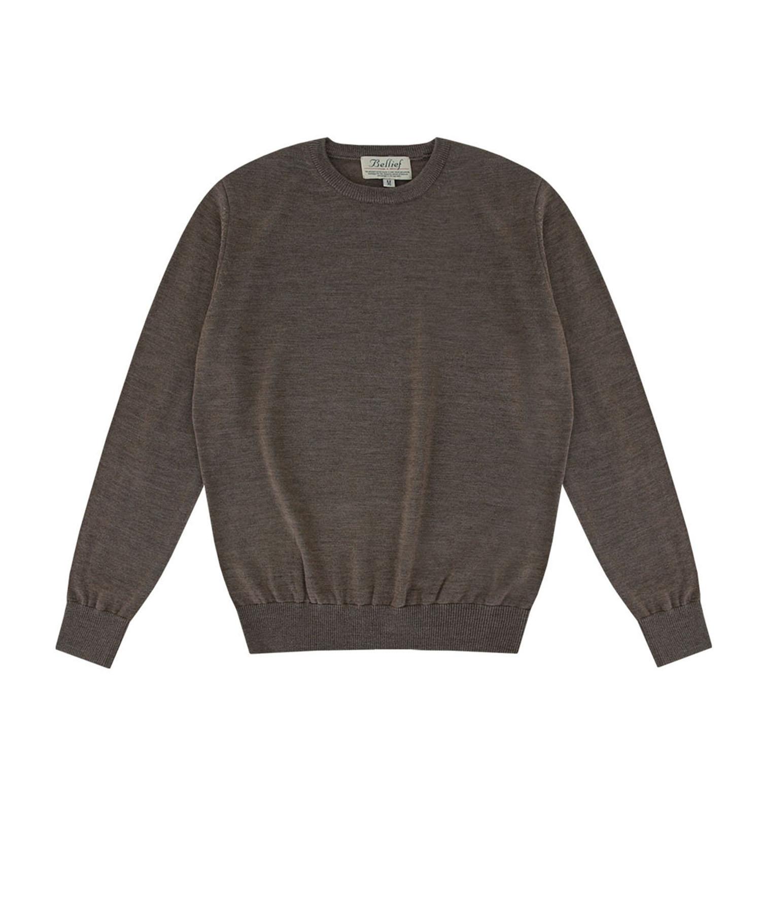 Belief Wool Soft Round Neck Knit (Brown) L