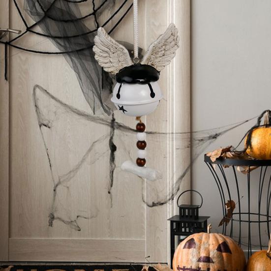 Halloween Skull Bell Ornament Resin Skull/Wing Wind Chime Hanging Decoration for Indoor Outdoor Halloween Decor Car Accessories
