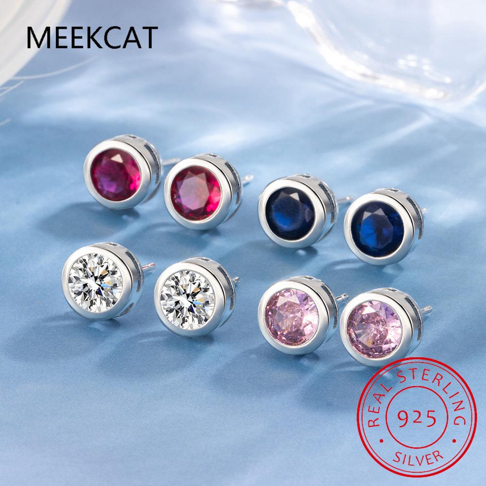 8mm Round Natural Red Garnet 925 Sterling Silver Bubble Bezel Stud Earring for Woman Statement Gemstone Jewelry Gift