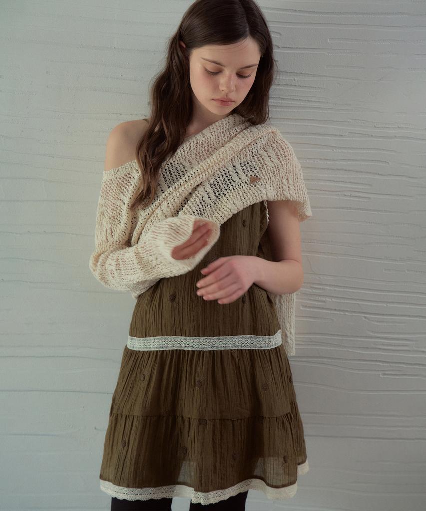 Aueonoseuteljia Boucle Flower Tiered Dress_Khaki(Ob6Op06)