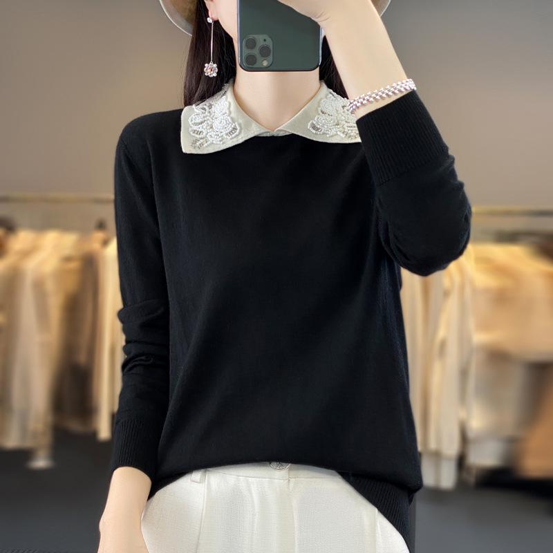 Women's Solid Color Round Neck Knit Sweater - Versatile Autumn & Winter Pullover Wool Top