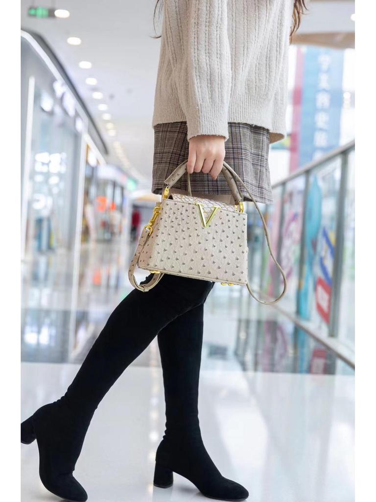 2025 Spring Fashion Women's Ostrich Pattern Crossbody and Shoulder Handbag