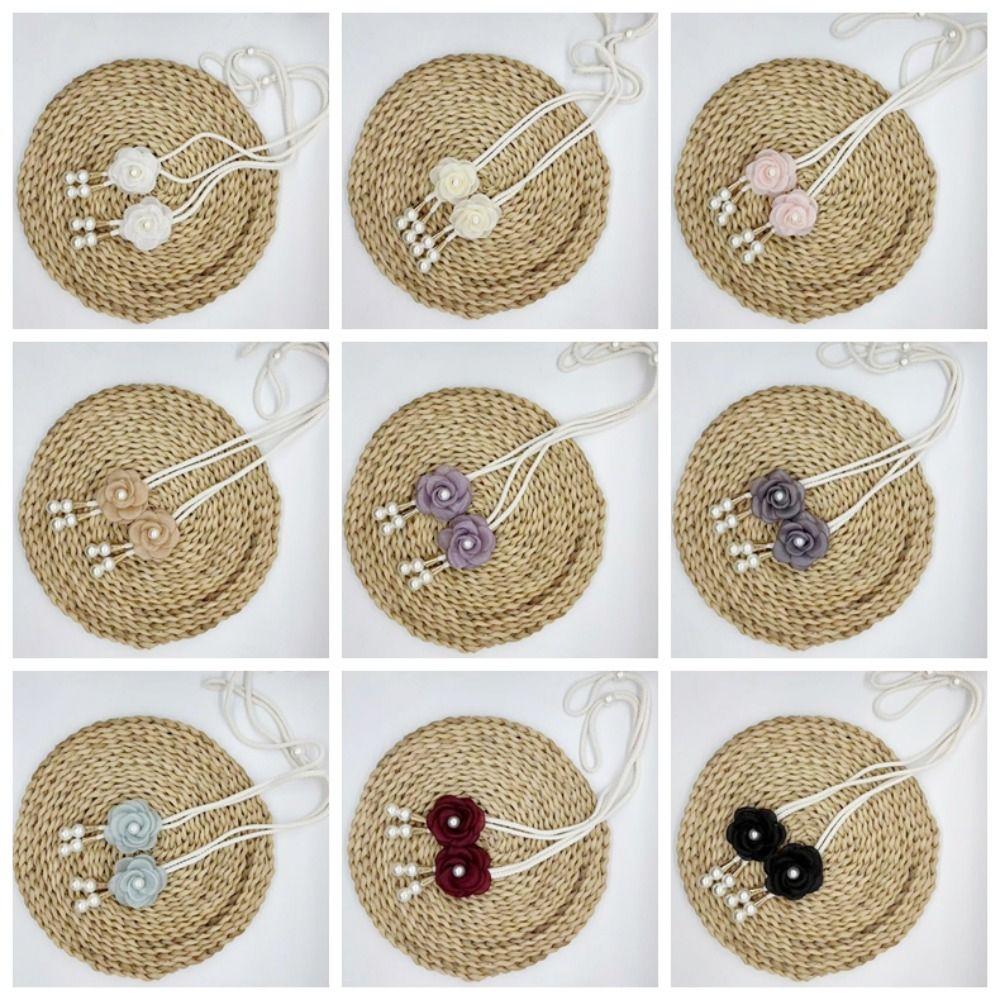 2PCS Adjustable Pearl Curtain Buckle Beautifully Curtains Tie Rope Camellia Curtain Tieback  Home