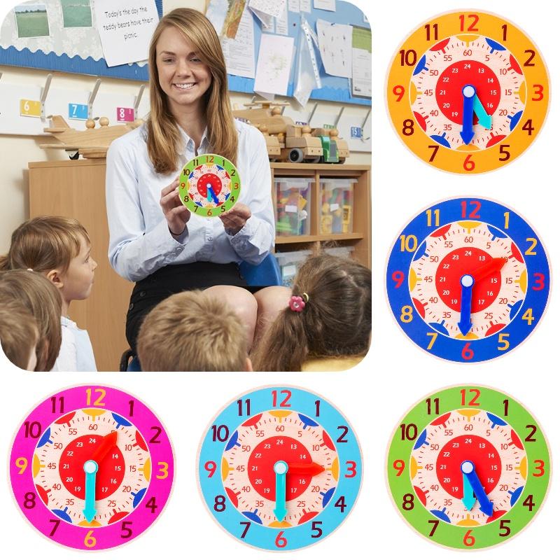 Wooden Clock For Kids Learn Time And Math With Colorful Model