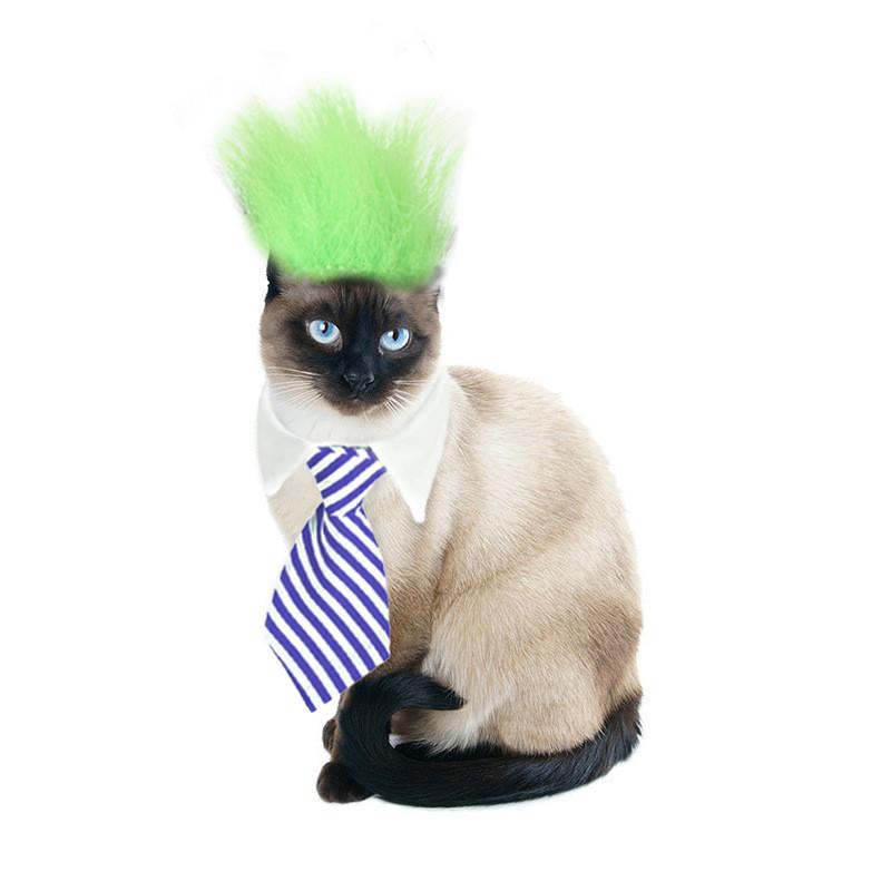 Unique Fluffy Hair Wig With Blue Tie For Cats And Dogs Ideal For Weddings And Birthdays