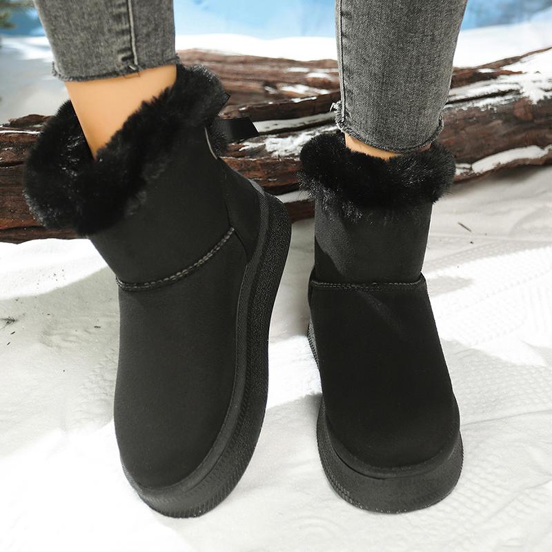Fashion Winter Cozy Faux Wool Snow Boots for Women Thick Sole Fur Cotton Padded Shoes Woman Bowknot Decor Plush Platform Ankle Booties