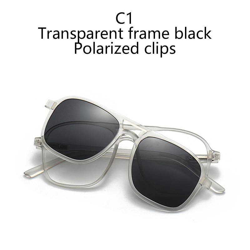 Transparent Frame Magnetic Clip 6 In 1 Sunglasses For Men Women Square Eyeglass Unisex