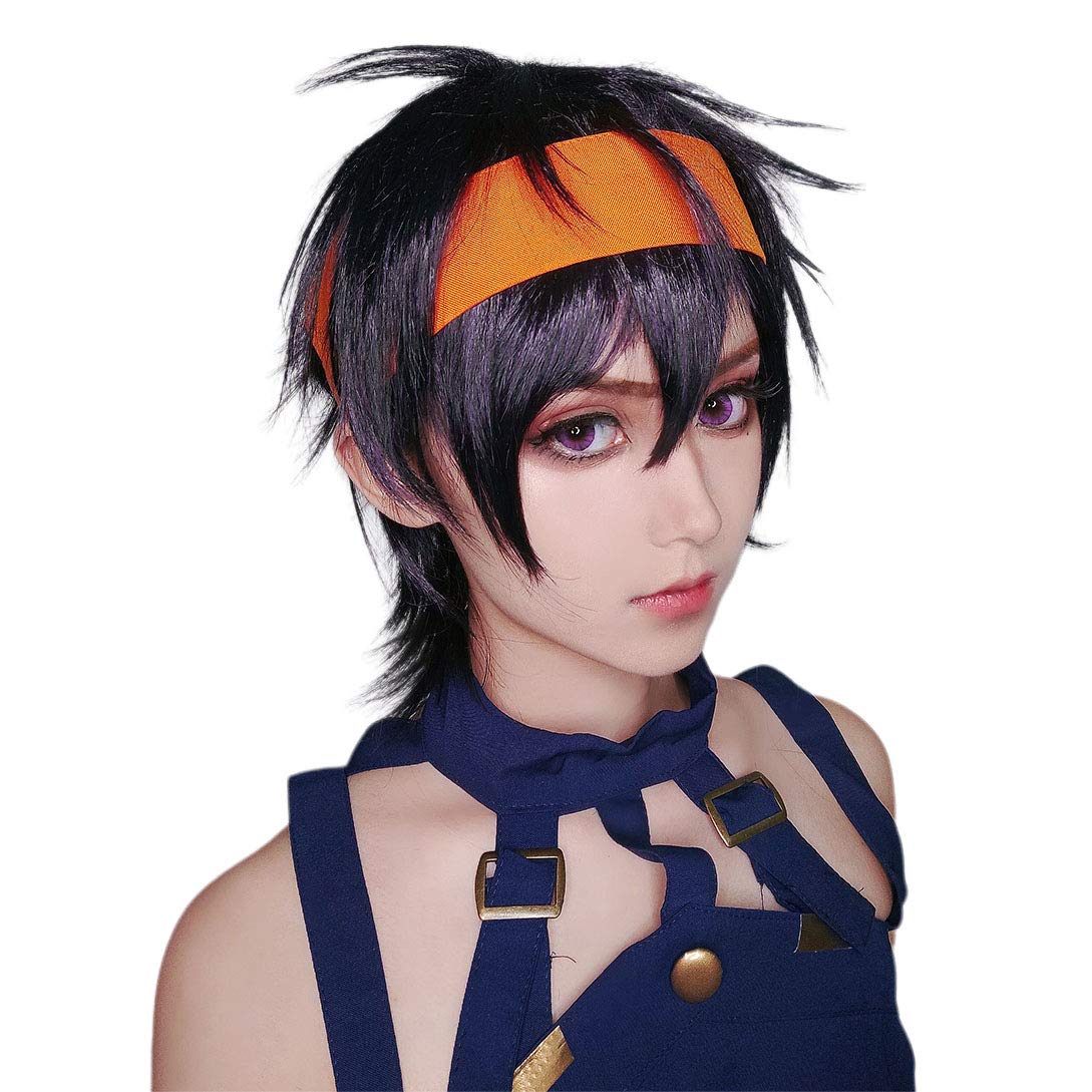 

Короткий фиолетовый парик с сеткой, изображающий Наранчу Гиргу из Golden Wind, термостойкий и идеально подходящий для косплея.