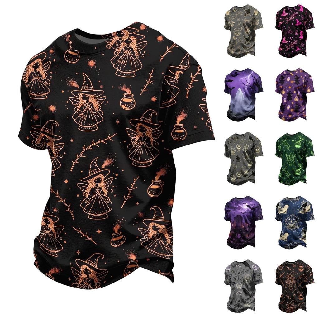 Unisex Loose Fit Casual Short Sleeve T Shirt Halloween Themed Print Top Comfortable Everyday Wear