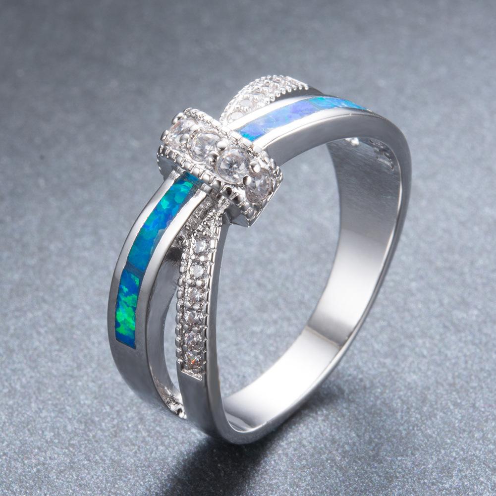 

Light Luxury Style Diamond Inlaid Blue Cross Ring Versatile Ring No. 12