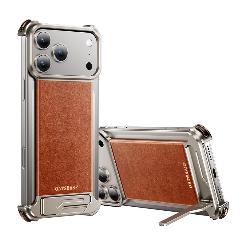 

Oatsbasf Genuine Leather Phone Case for iPhone 17 Pro/Pro Max/17 Air Case with Stand Frameless Magnetic Shockproof Bumper Case iPhone17 Pro