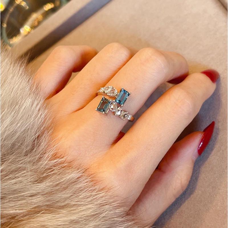 Korean Luxury Rhinestone Open Ring - Women s Trendy Rectangular Design Adjustable Open Size