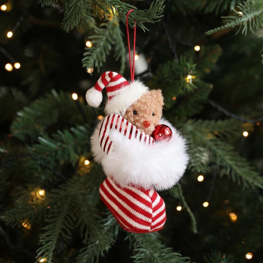 Cute Christmas Bear Pendants Fabric Animal Pendants Christmas Tree Hanging Ornaments Christmas Tree Hanging Home Decorations
