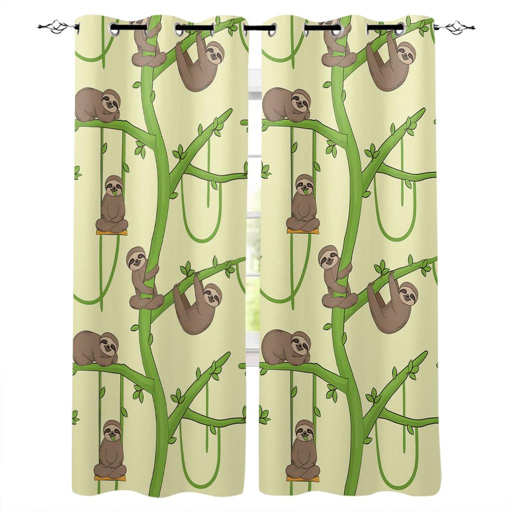 Watercolor Botanical Flowers And Raccoon Home Decor Window Curtains Bedroom Kitchen Curtain Panel Curtains for Living Room