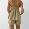Summer Y2K Shorts Set Sexy Khaki Strapless Top High Waisted Wide Leg Shorts Set for Women's Summer Elegant Casual 2 Piece Sets