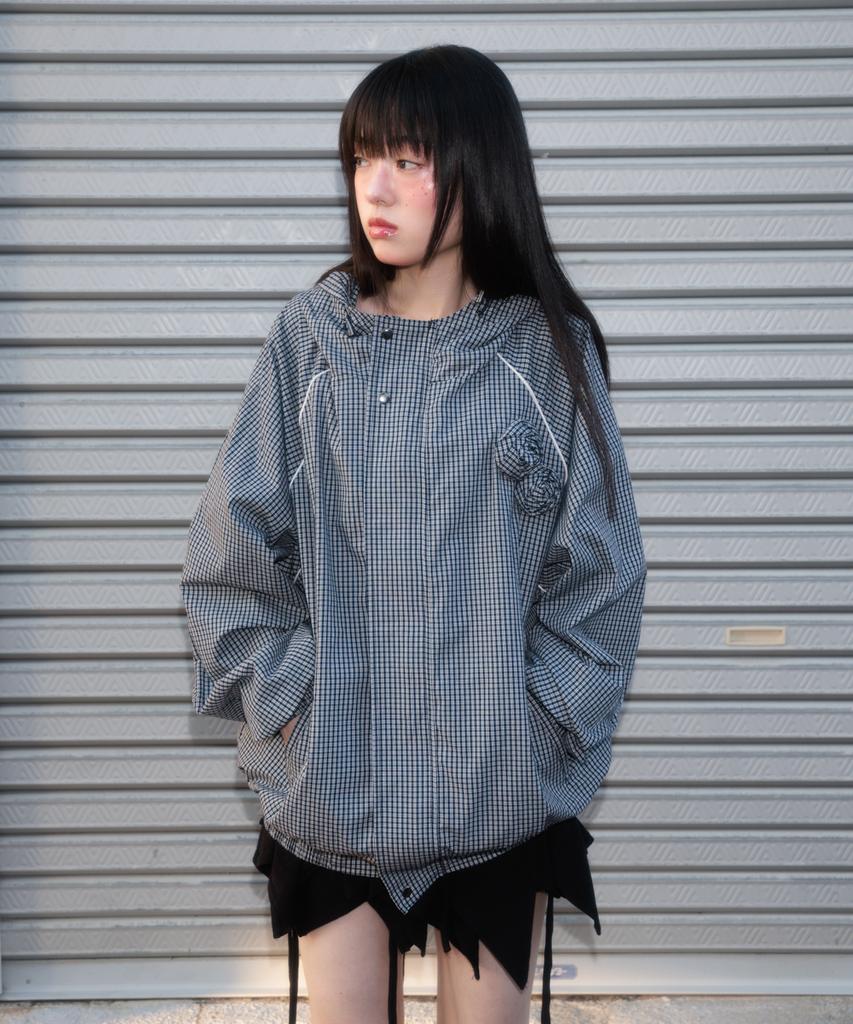 ROSEFRANTZ Rose Corsage Check Windbreaker [Navy]