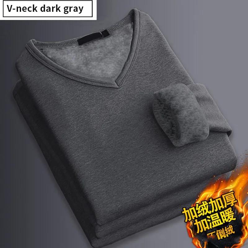 Herren Plüsch Thermisches Langarm T-Shirt Unterhemd Rundhals Shirt Mode Plus Samtgefüttertes T-Shirt