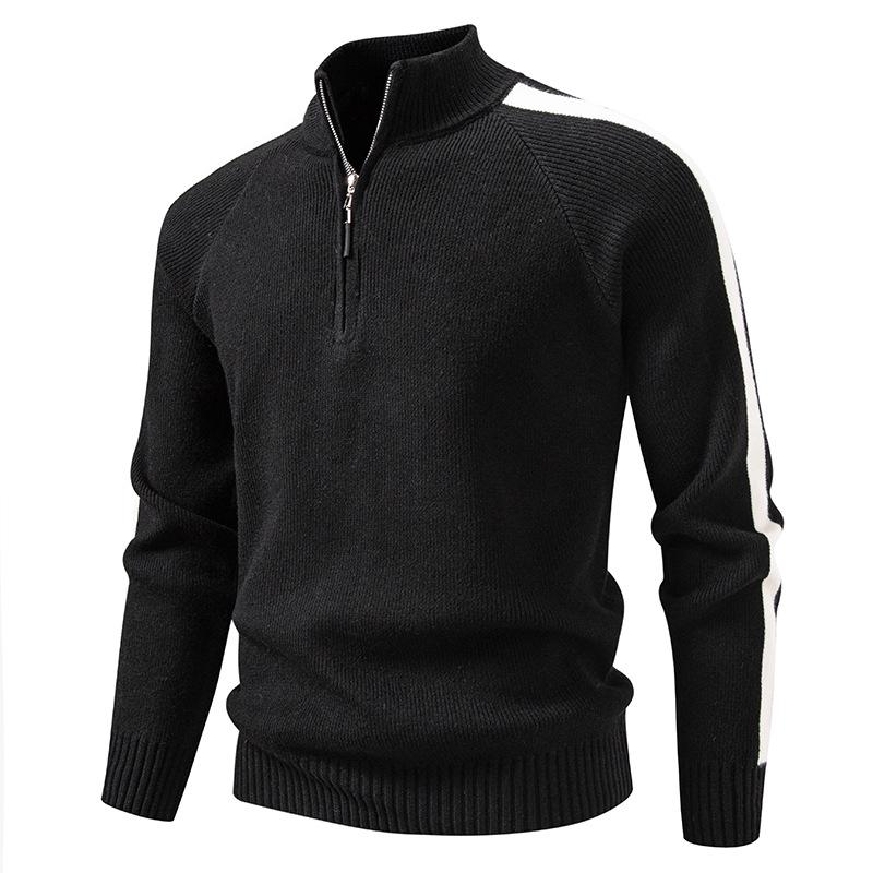 2025 Winter Men's Korean Style Half-Zip Stand Collar Knit Pullover, Plus Size Casual Base Layer