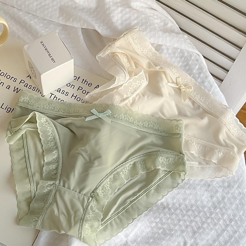 Women Ice Silk Seamless Panties Cream Underwear Sexy Lace Breathable Quick Drying Nude Feel Lingerie