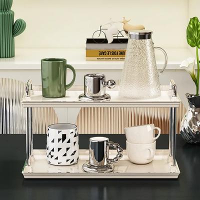 Desktop Cup Rack 2 Tier Tray Storage Shelf Portable Tabletop Holder Bathroom Organizer Detachable Kitchen Seasoning Place Racks