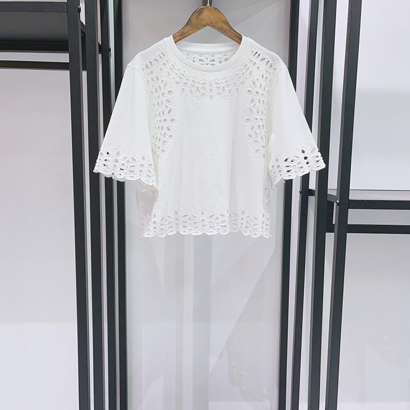 

French Niche 2026 Spring/Summer White Hollow Lace Dress & Round Neck T-shirt Joggers Set M