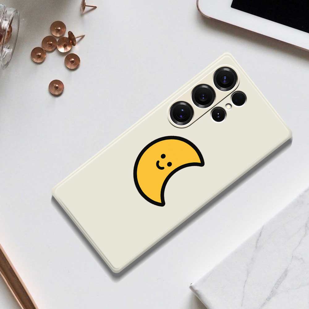 Für Samsung Galaxy S25 Ultra Hülle Gelbes Mondmuster Druck Gerader Rand TPU Handy Rückseite