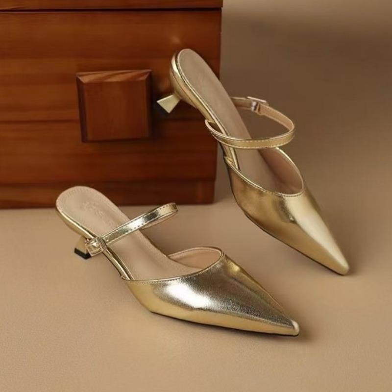 

Summer pointed head bag head temperament versatile high heels slippers new 40 золотой