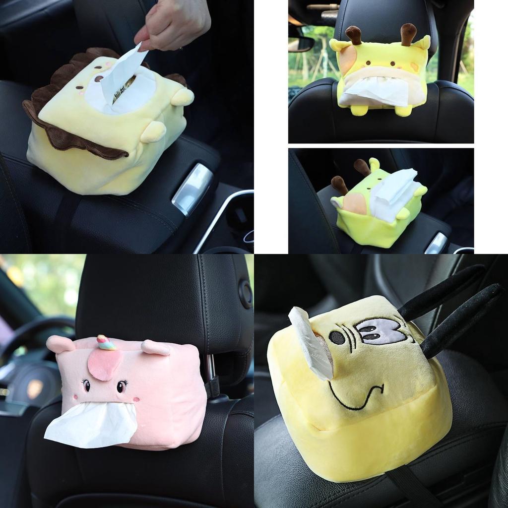 Cute Plush Car Tissue Box Holder Cartoon Animal Design Suitable For Car And Home Use