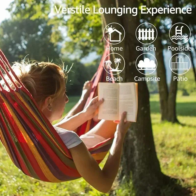 Premium Canvas Hammock for Camping Outdoor Swing with Tree Ropes Supports 200kg Great for Garden Patio Backyard Use