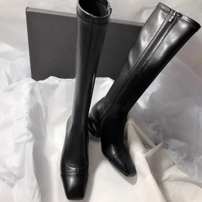 2025Square Toe Block Heel Back Zipper Fashion Simple Boots New High-end Fashion Women's Boots for Autumn and Winter