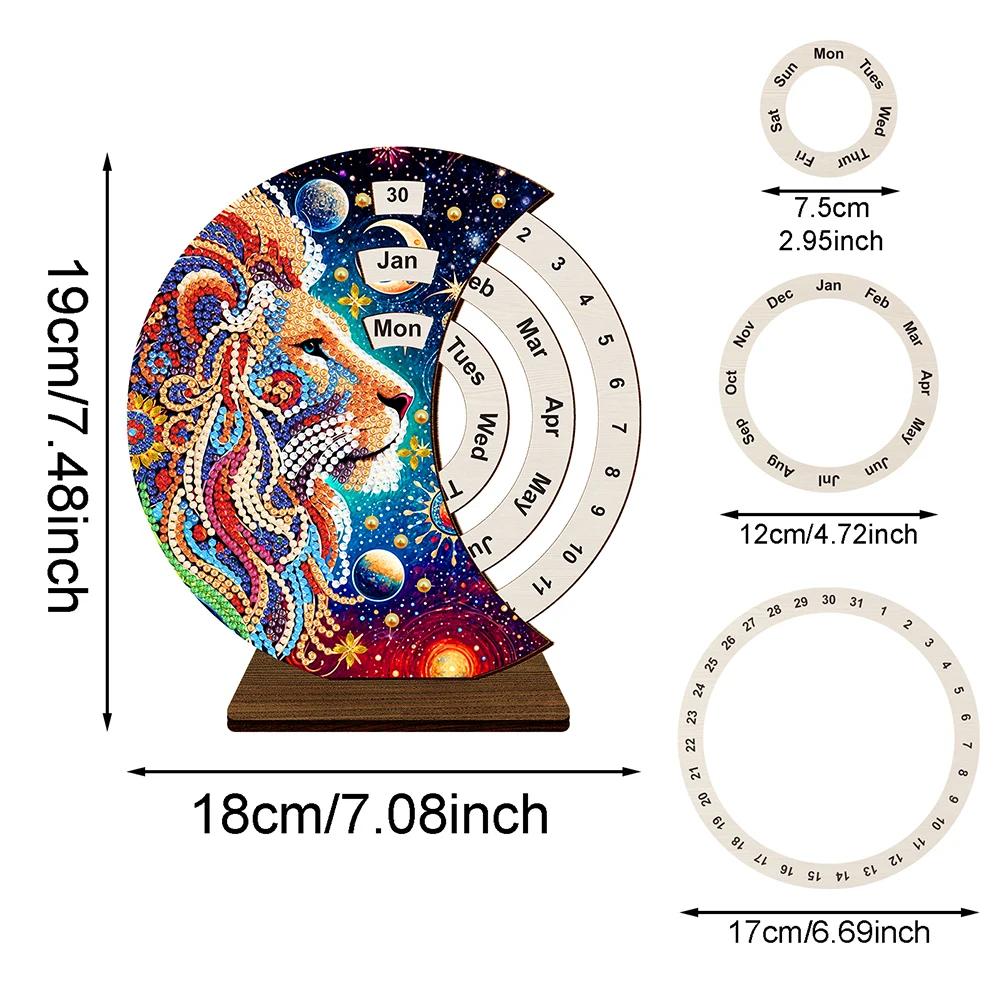 Wooden Special Shaped Colorful Pattern Diamond Art Desktop Perpetual Calendar Diamond Painting Dial Moon Calendar for Beginners