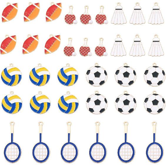 Sports Theme Enamel Charms Colorful Baseball Rugby Baseball Football Basketball Tennis Pendants Sport Balls Metal Dangle Charms for DIY Crafts