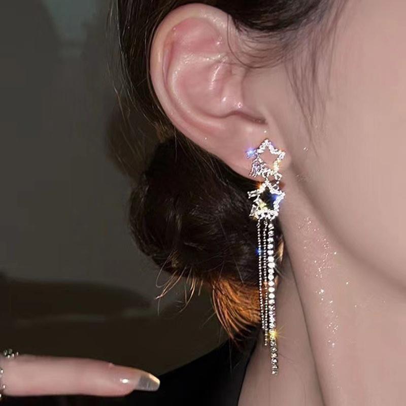 New Simple Stars Tassel Earrings For Women Delicate Shiny Rhinestone Drop Earring Fashion Wedding Gift Jewelry