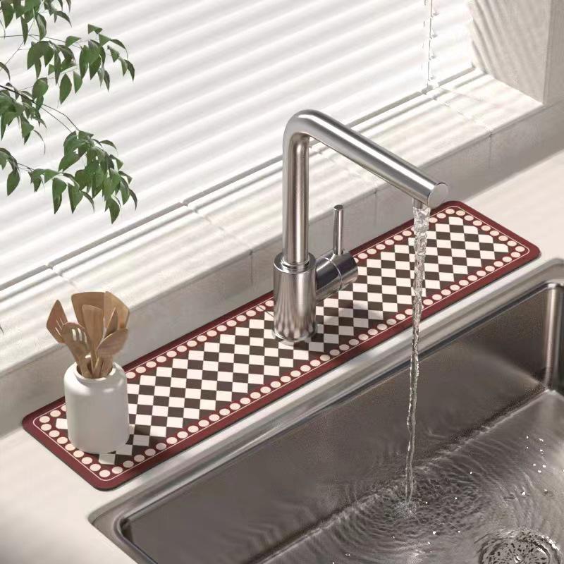 Fresh Diatomaceous Earth Faucet Mat - Wipeable Bathroom Countertop Drain Mat