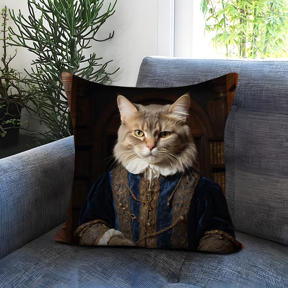 Renaissance Royal Cat Funny Cushion Cover Comfortable Reversible Pillow Cover Ideal for Car Sofa Bedroom & Beyond